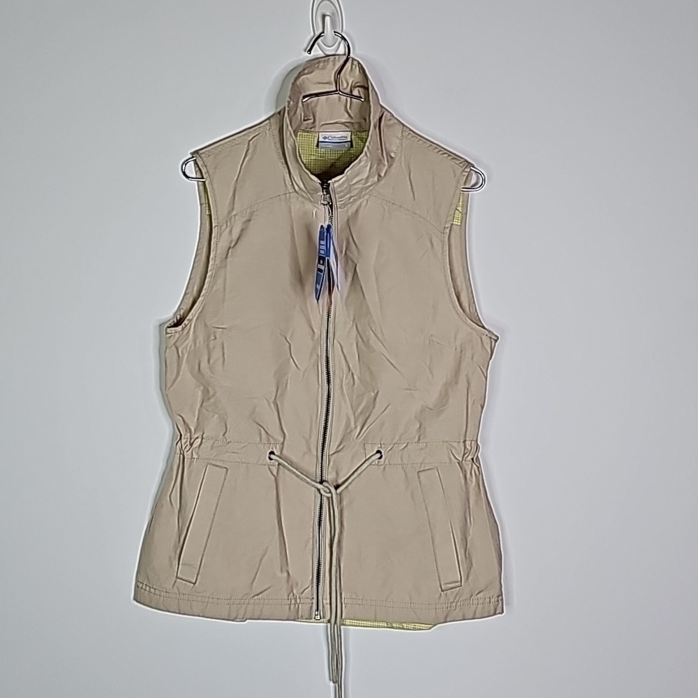 Columbia small tan windbreaker sleeveless sun protection zip up vest